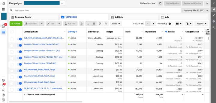 facebook ads manager