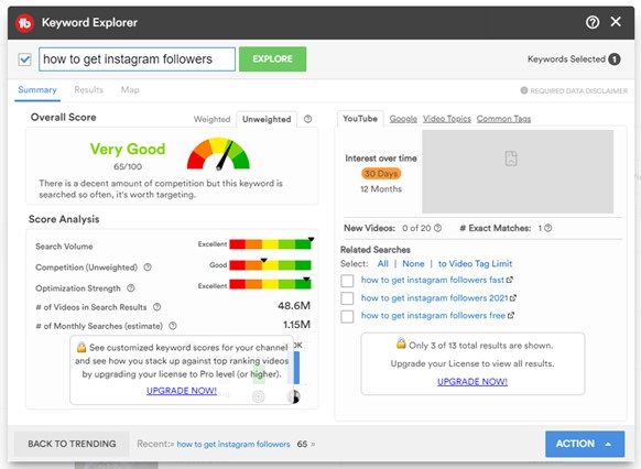 keyword explorer interface