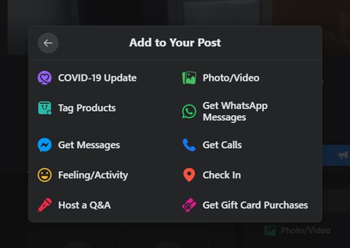 posting options on facebook